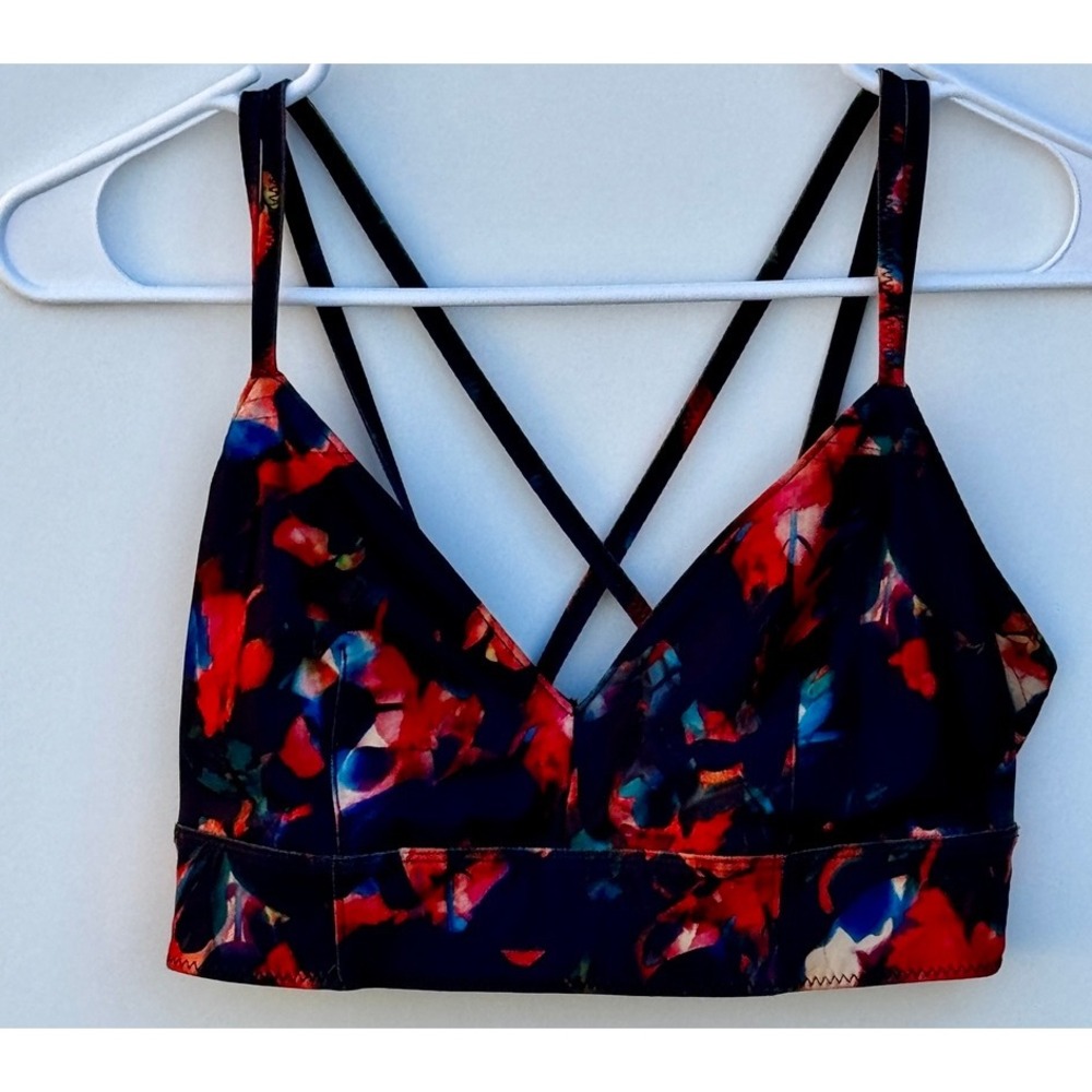 JoyLab Womens Strappy Cross Back Sports Bra Floral Print V-Neck Small 10040